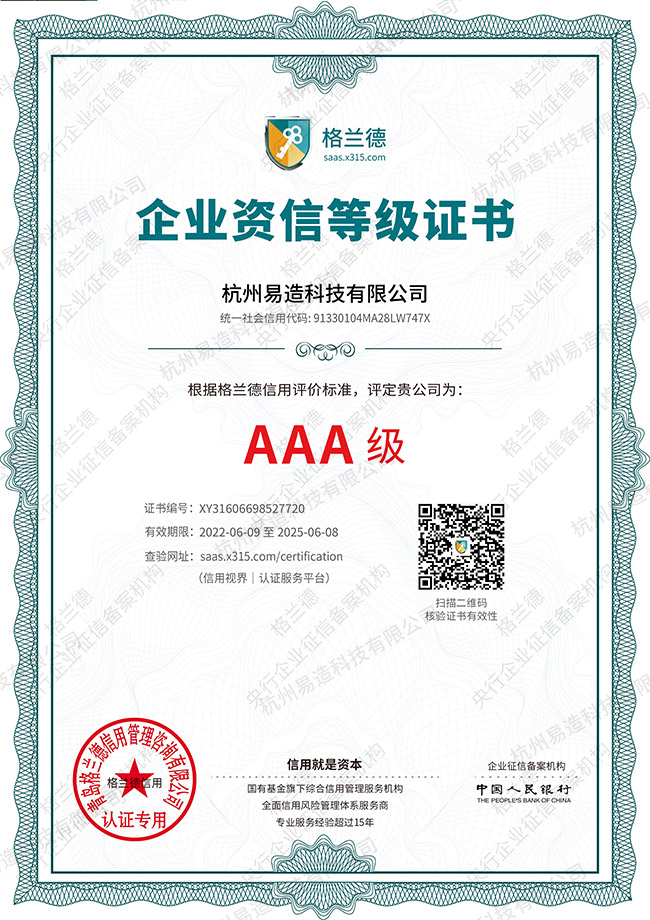 AAA企業資信證書